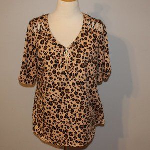 Perseption Concept Large Animal Print Short Sleeve Shirt Top